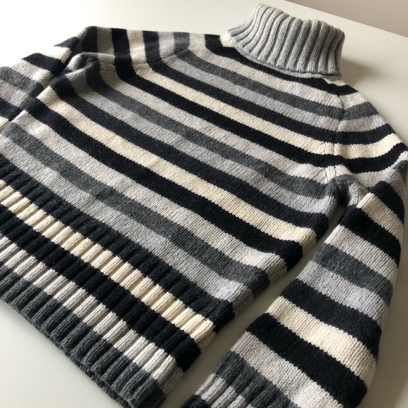 Vintage Gap Women's Black Grey Cream Striped Chunky Turtleneck Sweater S - Picture 12 of 12
